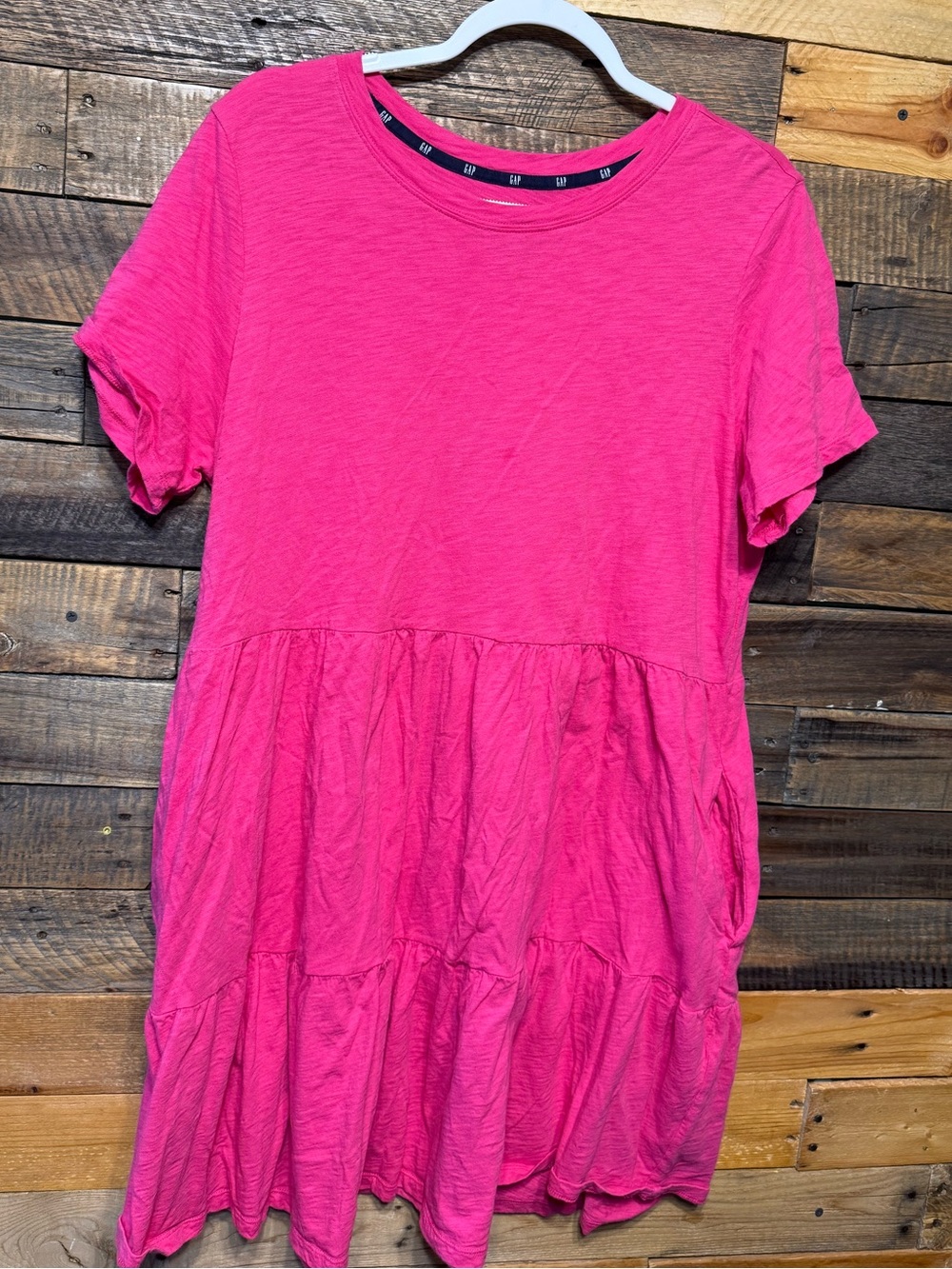 Gap Womens XL Hot Pink Short Sleeve Tiered Cotton Short Sleeve T Shirt Dress